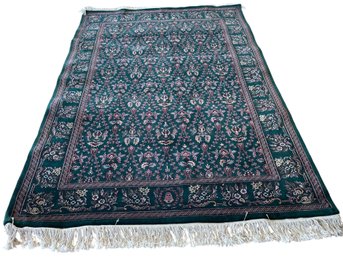 Vintage Indo-kashan Rug In Green Tone.6' X 8'11' (20)