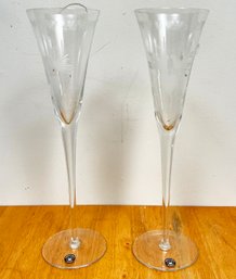 A Pair Of Vintage Romanian Lead Crystal Champagne Flutes