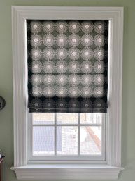 A Pair Of Custom Waterfall Fabric Shades - Grey With Geometric Pattern - Bed 2C