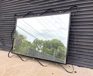 Large 1950s Wavy Iron Wall Mirror With Brass Ball Accents - 4 X 3 Feet