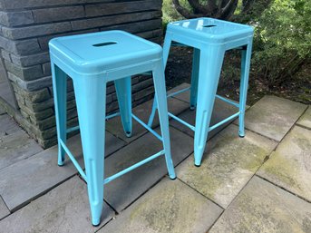 Pair Of Turquoise Counter Height Stools