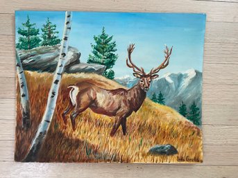 Original Oil Painting Of A Buck On Artist Board