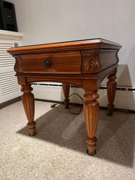 Solid Wood End Table With Glass Cover Top