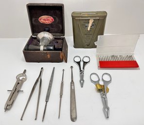 Vintage Medical Tools, Drawing Tools & Miniature Drill Set