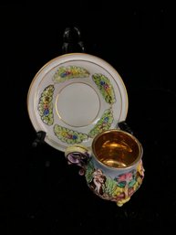 R Capodimonte Tea Cup And Saucer Made In Italy