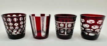 4 Ruby Bohemian Style Glass Shot Glasses