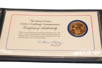 The American- France Charles A. Lindbergh Commemorative 2 Coins 24kt On Sterling Silver W/ COA