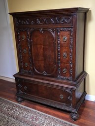 Gorgeous 1920s / 1930s Tall Carved Mahogany Chest - Original Pulls - Oak Secondary Wood - High Quality Piece