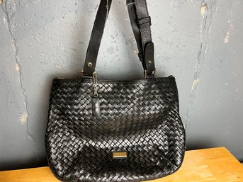Cole Haan Black Woven Leather Handbag