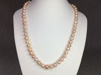 Wonderful Pale Pink Pearl Necklace With Sterling Silver Rose Clasp - Delicate Cultured Baroque Pearls - Nice !