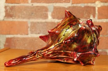 Italian Pottery Red Conch Shell / Planter