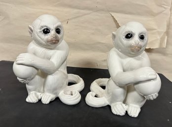 Adorable Rare Pair Of MCM Italian Ceramic Glazed Mottahedeh Capuchin Monkeys, Signed     Jo Co / E2