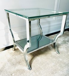 Contemporary Petit Side Table With Mirrored Shelf