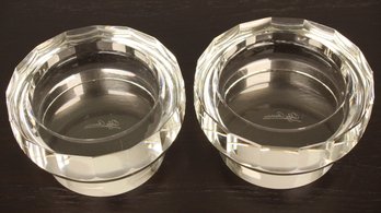 LARGE PAIR OF CRYSTAL SCALOPPED CANDLE HOLDERS ETCHED OLEG CASINI