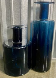 Large Zodax Midnight Blue Glass Decorator Bottles (2) (2/2)
