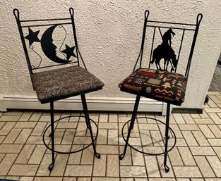 Pair Of Southwestern Inspired Iron Bar Stools