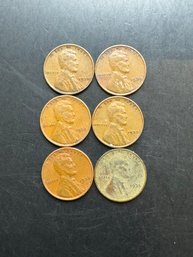 6 Wheat Pennies 1930, 1935, 1936, 1937, 1938, 1939