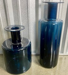 Large Zodax Midnight Blue Glass Decorator Bottles (2) (1/2)