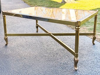 An Elegant Vintage Brass And Beveled Glass Coffee Table