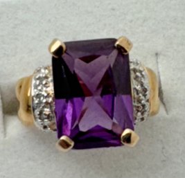 DESIGNER ROSS SIMONS GOLD OVER STERLING SILVER AMETHYST AND DIAMOND ACCENT RING