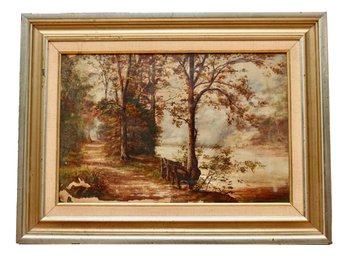 Trees By The Whafre Bolton Woods Landscape Oil Framed Winfield Scott Clime 1881 -1958