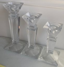Three Crystal Pillar Candle Holders