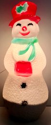 Vintage Lighted Small Plastic Blow Form Christmas Snowman - 22 Inch H X 8 Dia - Weighted Down - Indoor Outdoor