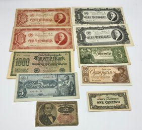 Antique Currency ~  United States Fractional Currency Bill 25 Cent, Russian Rubles & More ~