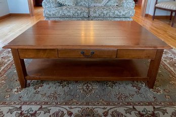 Ethan Allen American Colonial Maple Two Tier Coffee Table With Drawer