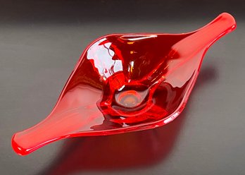 Mid Century Modern Viking Art Glass Orange / Red Centerpiece Bowl
