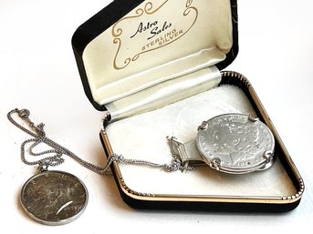 Liberty Dollar Necklaces In Sterling Silver Settings - 1899, 1964 Editions