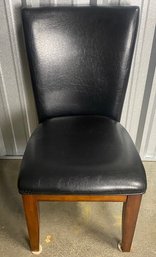 Black Leather Side Chair With Wooden Base