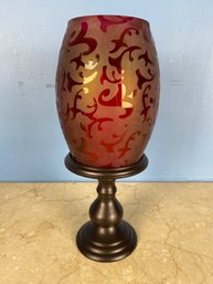 Wilmington Etched Hurricane And Pedestal With Flameless Candle