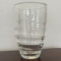 A Vintage Hand Blown Etched Clear Glass Vase 6' X 9'h.