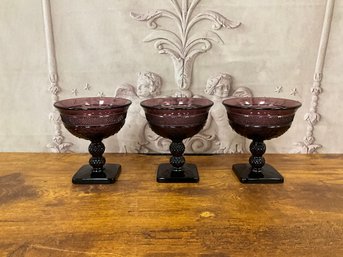 Vintage Imperial Glass Chroma Amethyst Purple Sherbet Champagne Glasses Set/3