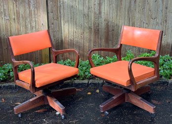 Pair Of Mid-Century Faux Leather Office Swivel Chairs