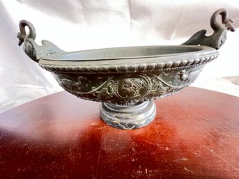 Bataille De Fleurs, Art Nouveau-Tin Lined Center Bowl/ Urn  W/ Marble Base