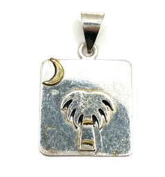 Vintage Mexican Sterling Silver Palm Tree And Moon Pendant