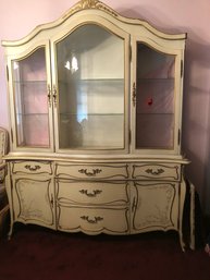 White Floral Hutch With China Cabinet Display