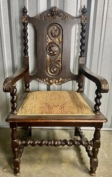 Antique Carved Wood Throne Arm Chair With Northwind Face