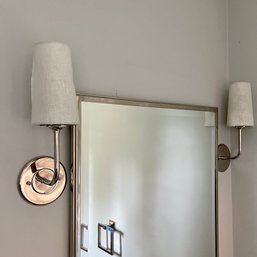 A Pair Of RH Modern Taper Linen Shade Sconces -  Polished Nickel  - Bath 1