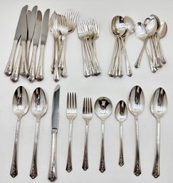 Vintage Complete Service For 8  Homer & Edwards Spring Garden Silver Plate Cutlery, Never Used