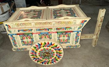 Amazing Vintage Hand Painted Wood Costa Rican Rolling Vending Ox Cart