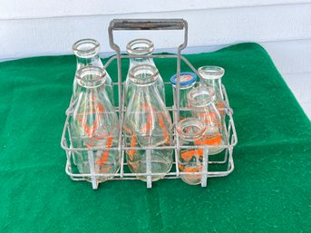 Milk Crate With Milk Bottles And Creamers From Peterson Dairy In Simsbury CT