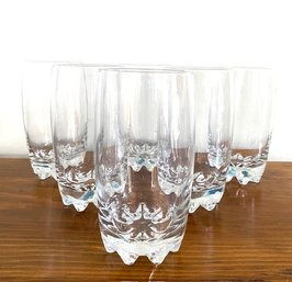 Set Of 6 Clear Tumblers W/ Sculptural Base