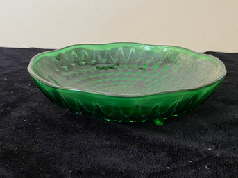 Vintage Emerald Green Glass Hobnail Footed Candy Dish