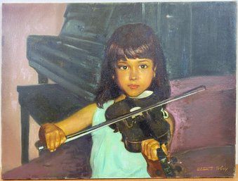 Original Acrylic On Canvas - Young Violinist - Signed Alton S. Tobey