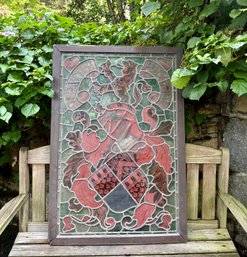 Antique Stained Glass Sign With A Medieval Motif