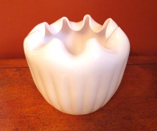 Fenton Ruffled Milk Glass Planter Vase