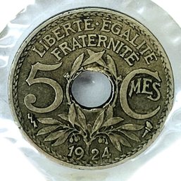 1924 France 5 Centimes Coin